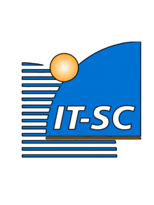 Logo der IT-SC. Es besteht aus einem Viertelkreis mit blauen Streifen links und einem gelben Kreis über den Streifen.